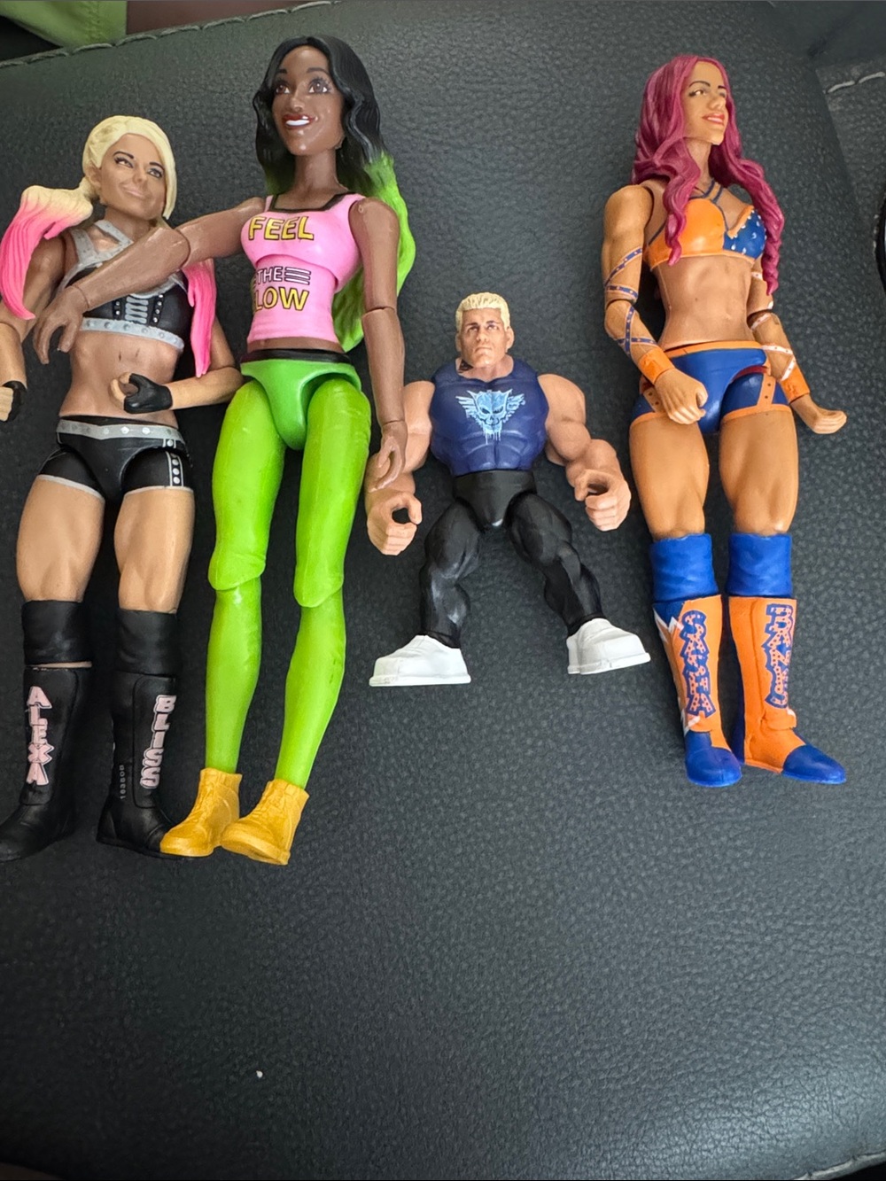 WWE Action Figure Lot - Bright Green & Pink Female Figure + Assorted Wrestlers